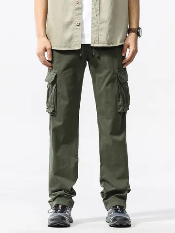 Men's American Retro Heavyweight Cargo Pants Loose Fit Multi-pocket Casual Straight Leg Workwear Trousers Cotton Blend Daily Outdoor Pants