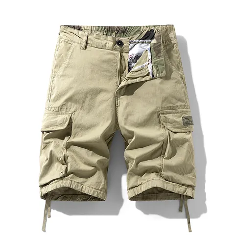 Short Cargo Décontracté pour Hommes Été Multi-Poches Mélange de Coton Ample Taille Moyenne Streetwear Short de Sortie
