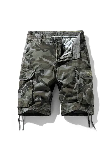 Men Summer Casual Camouflage Cargo Shorts Multi Pocket Mid Waist Loose Fit Cotton Blend Streetwear Outdoor Bottom