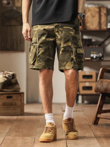 Men's Camouflage Cargo Shorts Loose Straight Leg Multi-Pocket Streetwear Cotton Blend Fashion Casual Summer Bottom Shorts
