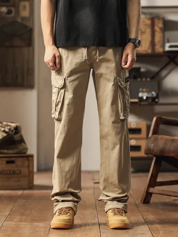 Men's Casual Loose Straight Leg Cargo Pants Multi Pockets Cotton Blend Vintage Workwear Trousers Fashion Daily Bottoms