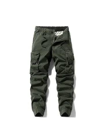 Pantaloni Cargo Vintage Americani da Uomo in Misto Cotone Pantaloni Jogger Casual Comodi Tasche Multiple Tinta Unita All'aperto