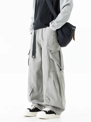 Men's Japanese Cargo Pants Cotton Straight Leg Multi-Pocket Casual Trousers Loose Outdoor Fashion Streetwear Bottom