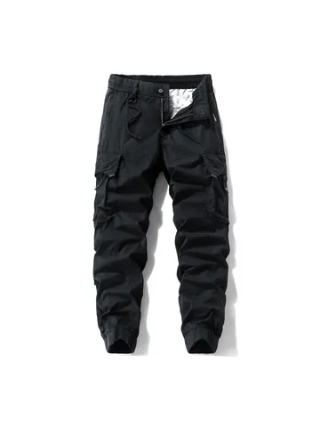 Men Japanese Retro Cargo Pants Loose Fit Jogger Long Pants Solid Color Casual Outdoor Versatile Cotton Blend Trousers Bottom