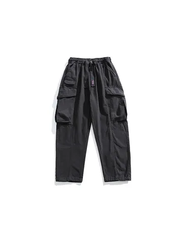 Pantalón Cargo para Hombre Pierna Recta Multibolsillos 100% Algodón Casual Color Sólido Cintura con Cordón Estilo Urbano Pantalón de Trabajo