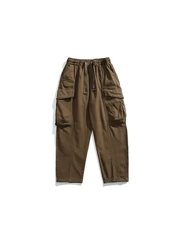Pantalón Cargo para Hombre Pierna Recta Multibolsillos 100% Algodón Casual Color Sólido Cintura con Cordón Estilo Urbano Pantalón de Trabajo