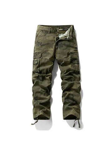 Pantalones Cargo de Camuflaje Vintage para Hombre Ajuste Holgado Mezcla de Algodón Multibolsillos Casual Pantalones de Trabajo