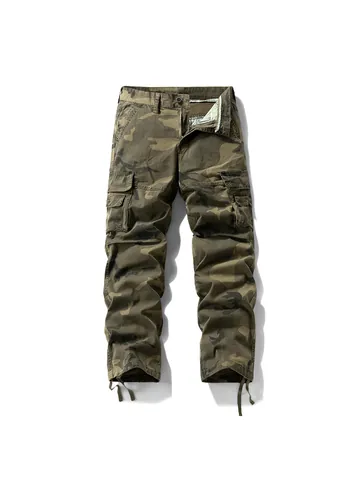 Pantalones Cargo de Camuflaje Vintage para Hombre Ajuste Holgado Mezcla de Algodón Multibolsillos Casual Pantalones de Trabajo