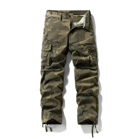Pantalon Cargo Camouflage Vintage pour Homme Coupe Ample Mélange de Coton Multi Poches Décontracté Travail Pantalon