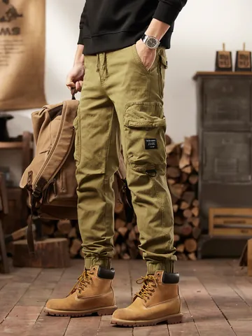 Men's American Vintage Cargo Pants Multi-Pocket Joggers Outdoor Streetwear Cotton Twill Casual Pants Hiking Trousers 8555