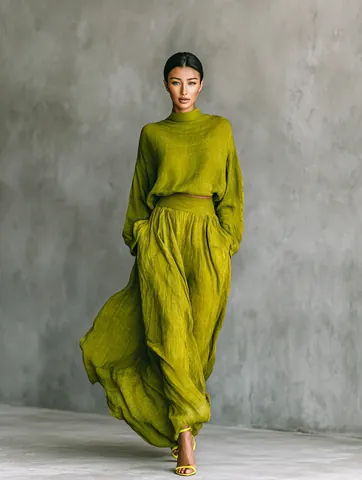 Women Elegant Polyester High Neck Long Sleeve Top And Pleated Maxi Skirt With Pockets Casual Skirt Top And Bottom Autumn Winter
