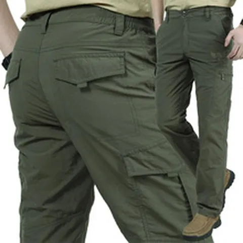 Men Lightweight Waterproof Quick Dry Cargo Pants Multi-Pocket Loose Tactical Trousers For Outdoor Hiking Fishing Fashion Casual Pants