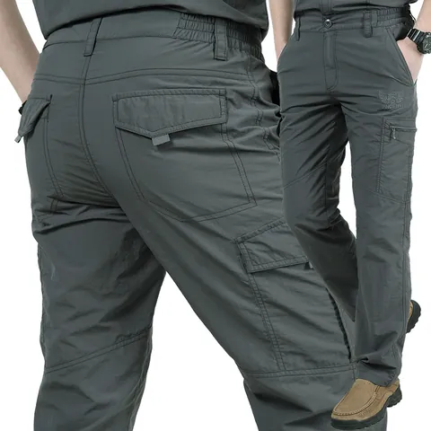 Men Lightweight Waterproof Quick Dry Cargo Pants Multi-Pocket Loose Tactical Trousers For Outdoor Hiking Fishing Fashion Casual Pants