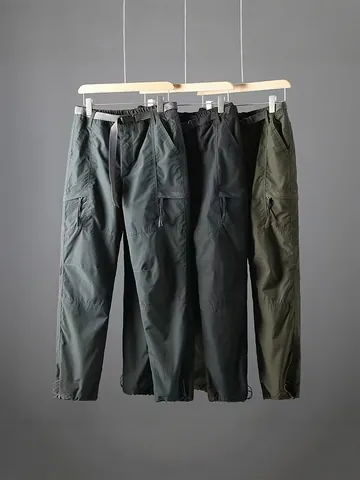 Men's Quick-Dry Multi-Pocket Cargo Pants Loose Straight Leg Tactical Work Pants With Belt Summer Breathable Outdoor Trousers Bottom