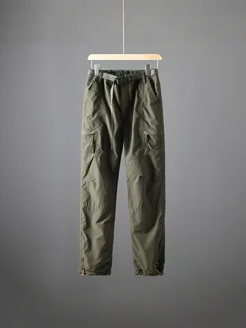 Men's Quick-Dry Multi-Pocket Cargo Pants Loose Straight Leg Tactical Work Pants With Belt Summer Breathable Outdoor Trousers Bottom