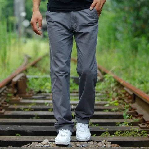 Pantalones Cargo de Algodón para Hombre de Pierna Recta Holgados Cintura Media-Alta Casual de Color Sólido Moda Urbana