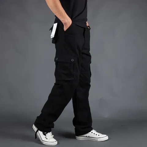 Men's Casual Cargo Pants Multi-Pocket Loose Fit Straight Leg Cotton Thickened Workwear Trousers Tactical Bottom For Outdoor Daily Wear