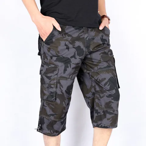 Men's Summer Thin Camouflage Cargo Capri Pants Casual Multi-pocket Loose Fit Cotton Shorts Outdoor Beach Fashion Bottom