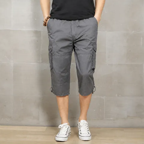 Herren Casual Cargo-Shorts Sommer Dünne Lockere Multi-Tasche Outdoor Sport Capris Baumwolle Dreiviertelhose Unterteil
