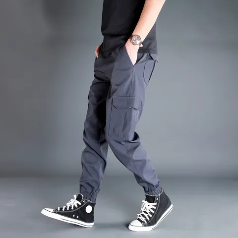 Men's Casual Cargo Jogger Pants Multi-Pocket Loose Fit Sweatpants Breathable Nylon Spring Autumn Outdoor Sport Trousers