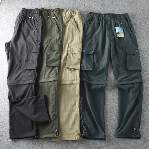 Men's Outdoor Convertible Cargo Pants Lightweight Loose Straight Leg Multi-Pocket Quick Dry Hiking Casual Bottom For Summer