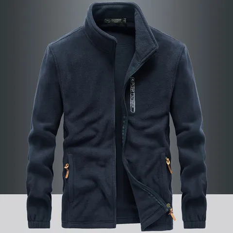 Men's Outdoor Sport Polar Fleece Jacket Stand Collar Full Zip Thick Warm Outerwear Casual Winter Coat For Autumn Spring