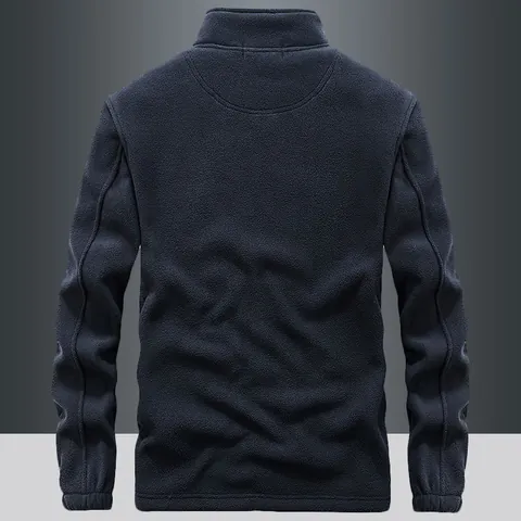 Men Autumn Winter Polar Fleece Jacket Stand Collar Thickened Fleece Lined Cardigan Thermal Full Zip Embroidered Jacket Fashion Loose Fit Long Sleeve Top