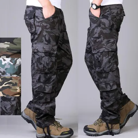 Men's Cotton Camouflage Cargo Pants Thick Straight Leg Tactical Multi Pocket Outdoor Military Training Bottom Pants