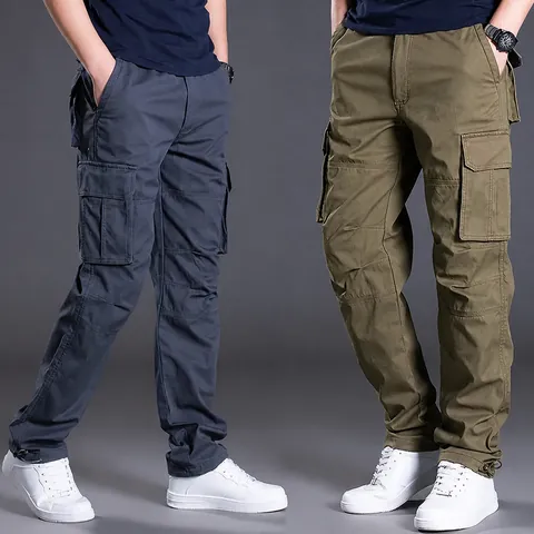 Herren Multi Pocket Cargo Hose Baumwolle Verschleißfest Gerade Locker Lässig Hose Für Outdoor Arbeit Herbst Winter