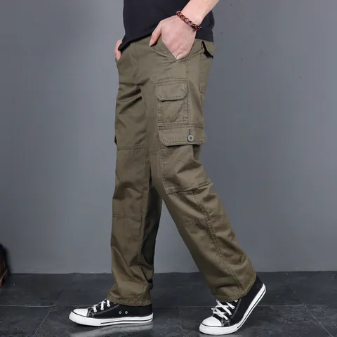 Men's Casual Multi-Pocket Cargo Pants Durable Tactical Pants Loose Fit Straight Leg Work Trousers For Outdoor Daily Wear