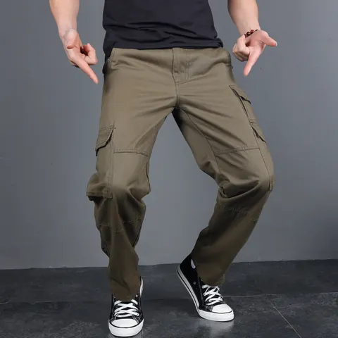 Men's Casual Multi-Pocket Cargo Pants Durable Tactical Pants Loose Fit Straight Leg Work Trousers For Outdoor Daily Wear