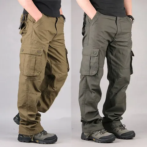Pantalones Cargo de Algodón Casual para Hombre Estilo Coreano Multibolsillo Corte Recto Ropa de Exterior Senderismo Moda Pantalones Sólidos