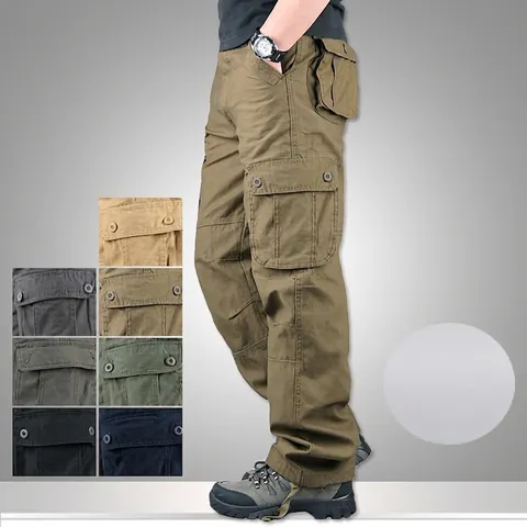 Herren Casual Baumwolle Cargohose Dick Locker Gerade Schnitt Multi Taschen Arbeitshose Outdoor Herbst Winter Hose