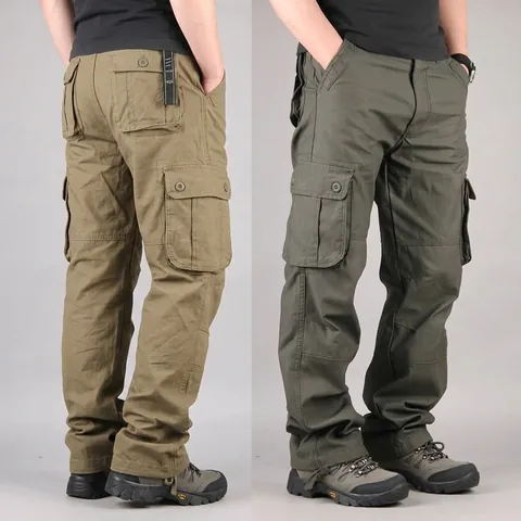 Pantalones Cargo de Algodón Casual para Hombre Estilo Coreano Multibolsillo Corte Recto Ropa de Exterior Senderismo Moda Pantalones Sólidos