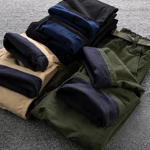 Men's Outdoor Waterproof Softshell Pants Thermal Fleece Lined Cargo Pants Straight Casual Trousers With Belt For Hiking Camping
