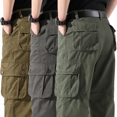 Herren Casual Cargo-Hose Baumwolle Outdoor Mehrere Taschen Gerade Bein Lockere Arbeitshose Komfortable Wandern Verschleißfestigkeit Hose