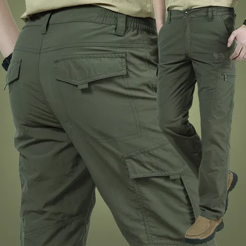 Herren Sommer Schnelltrocknende Cargo-Hose Ultradünne Mehrere Taschen Outdoor Wandern Lange Hose Lockere Passform Nylon