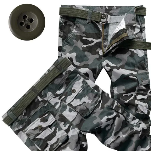 Men's Cotton Cargo Pants Loose Fit Multi-Pocket Casual Trousers Army Green Outdoor Work Pants With Drawstring Cuffed Hem