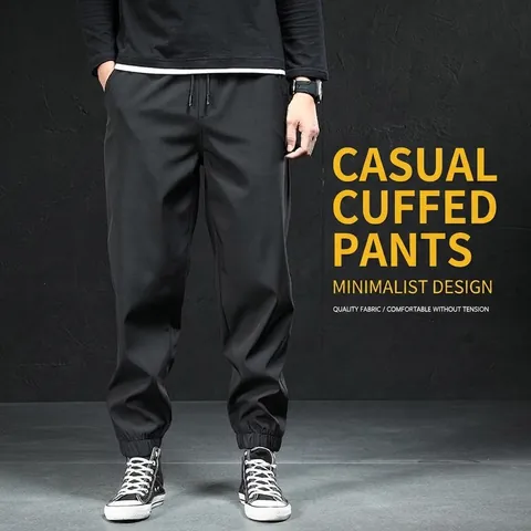 Pantalon Jogging Cargo Décontracté pour Hommes Polyester Taille à Cordon Couleur Unie Coupe Large Streetwear Style Urbain Homme Bas