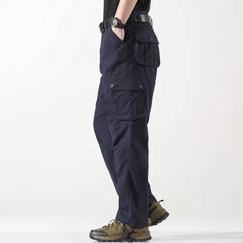 Pantalones Cargo de Hombre de Pierna Recta Holgada Algodón Casual Trabajo Resistente al Desgaste Bolsillos Múltiples Cintura Alta Otoño