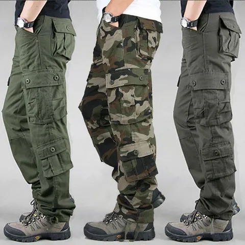 Herren Outdoor Cargo-Hose Reine Baumwolle Multi-Pocket Verschleißfest Locker Gerades Bein Casual Hose Für Die Arbeit Alltag
