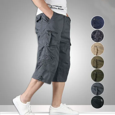 Men's Casual Cargo Shorts Cotton Polyester Thin Loose Multi-Pocket Outdoor Hiking Sport Workwear Fashion Bottom Jogger