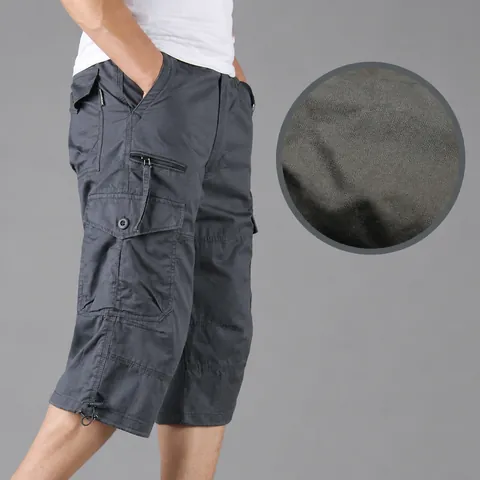 Men's Casual Cargo Shorts Cotton Polyester Thin Loose Multi-Pocket Outdoor Hiking Sport Workwear Fashion Bottom Jogger
