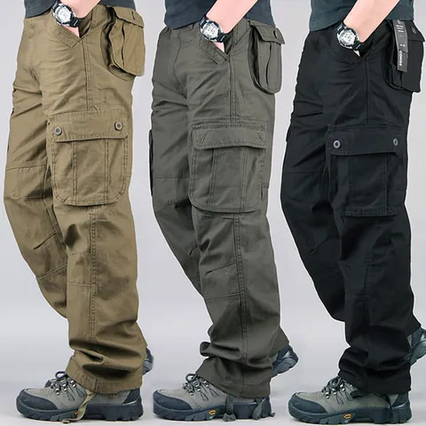 Men's Multi-Pocket Cargo Pants Casual Loose Fit Straight Leg Cotton Trousers For Outdoor Work Workwear Wear-Resistant Pants