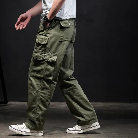 Herren Cargo-Hose mit Entspannter Passform Gerades Bein 100% Baumwolle Mehrere Taschen Outdoor Freizeit Militär Waschen Herren Hose Übergröße