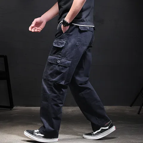 Herren Cargo-Hose mit Entspannter Passform Gerades Bein 100% Baumwolle Mehrere Taschen Outdoor Freizeit Militär Waschen Herren Hose Übergröße