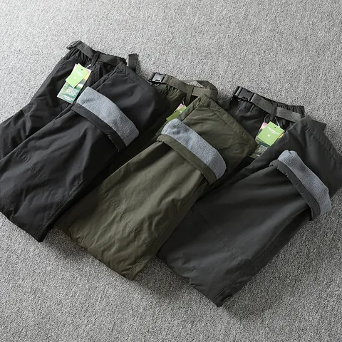 Men Outdoor Softshell Cargo Pants Windproof Waterproof Fleece Lined Winter Tactical Hiking Trousers Multi-Pocket Work Pants