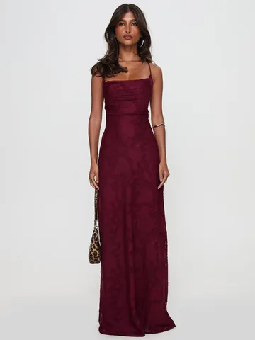 Robe Maxi Sexy pour Femmes avec Col Bénitier et Fines Bretelles Élégante Florale Texturée Sans Manches Dos Nu pour Soirée Club