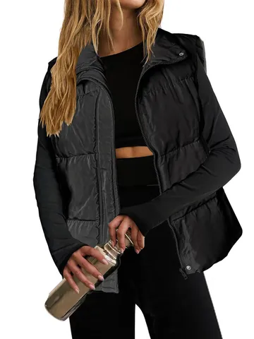 Women Lightweight Padded Vest Stand Collar Sleeveless Winter Warm Zip Up Quilted Waistcoat With Pockets Casual Outerwear Vest