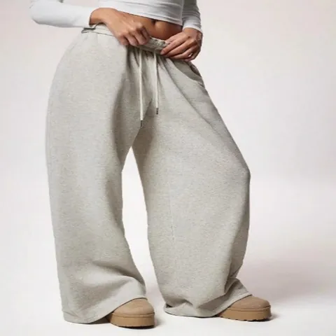 Pantalón de Chándal Casual Holgado de Pata Ancha para Mujer Forro Polar Cintura Elástica Cordón Deportivo Otoño Invierno Cálido